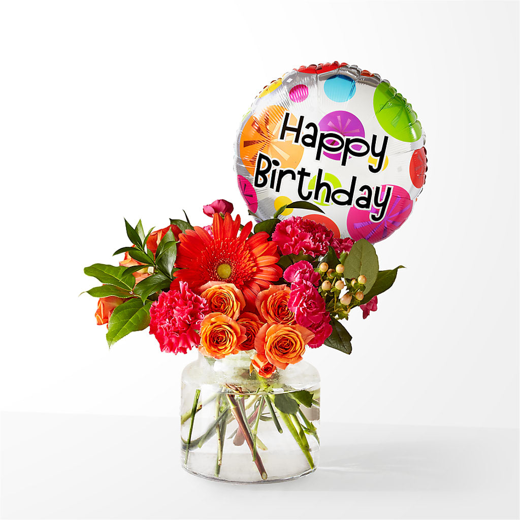 Fiesta Bouquet with Birthday Balloon – ANGEL'S FLOWERS AND GIFTS, San Jose CA