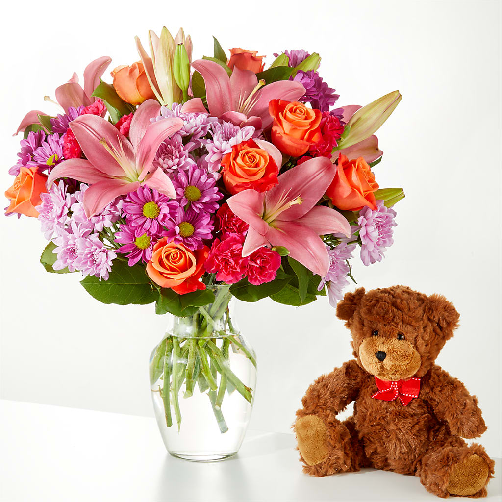 One and Only Bouquet and Bear Bundle – ANGEL'S FLOWERS AND GIFTS, San Jose CA