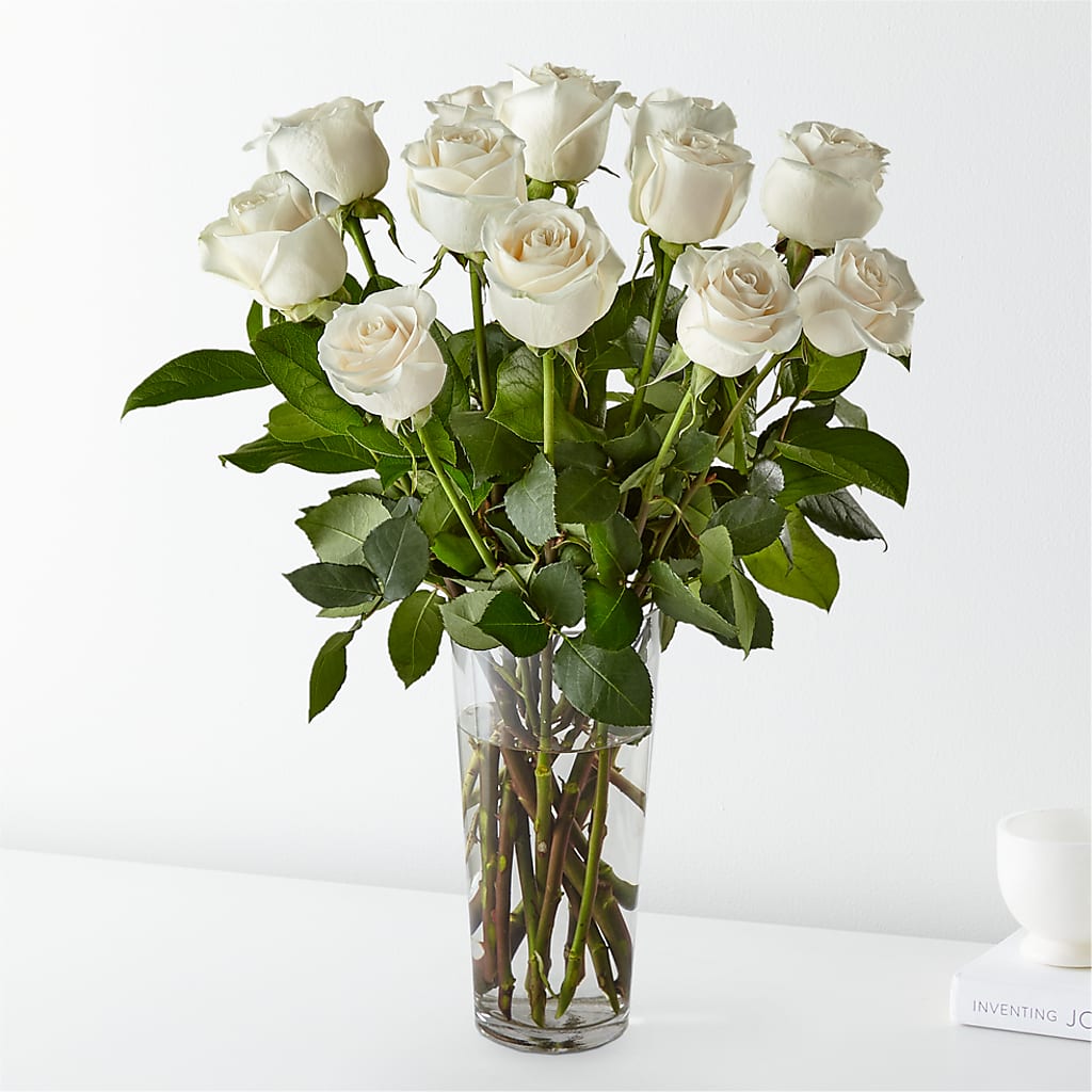 Long Stem White Rose Bouquet – ANGEL'S FLOWERS AND GIFTS, San Jose CA
