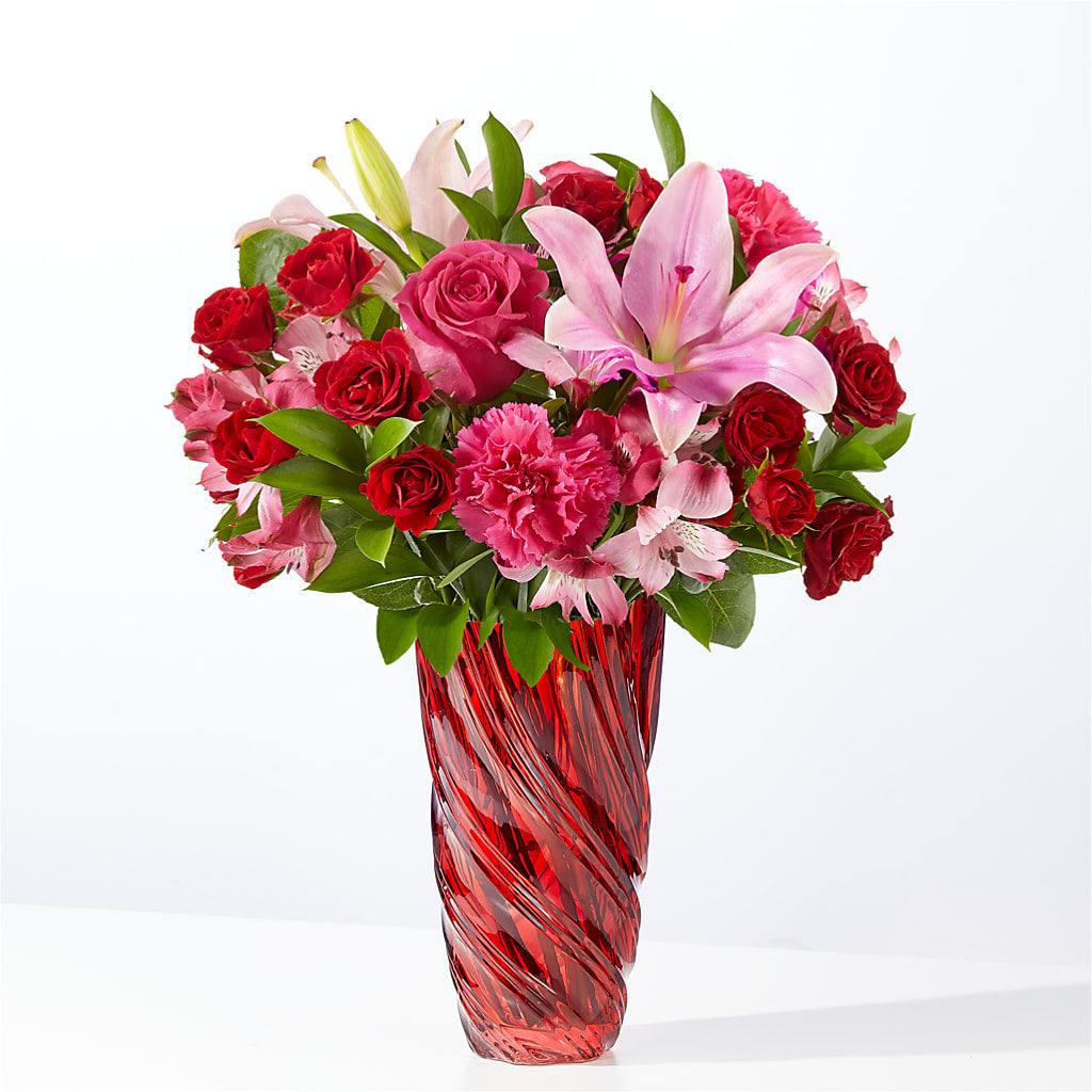 In Love Bouquet with Luxe Swirl Vase – ANGEL'S FLOWERS AND GIFTS, San Jose CA