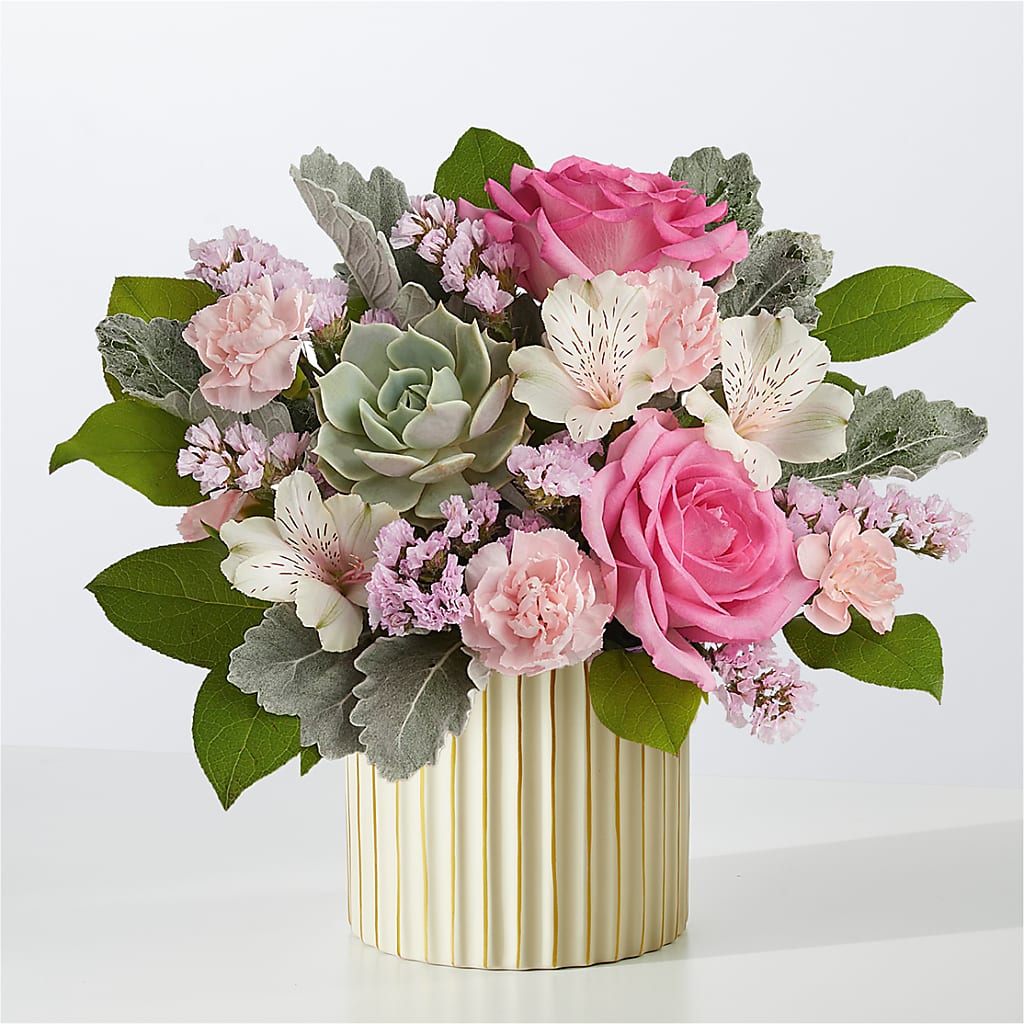 Dusty Rose Bouquet with Ivory Vase – ANGEL'S FLOWERS AND GIFTS, San Jose CA
