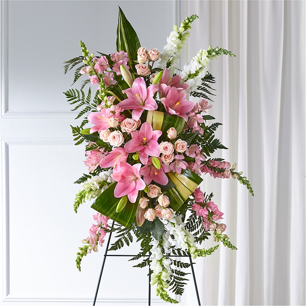 Elegant Embrace Standing Spray – ANGEL'S FLOWERS AND GIFTS, San Jose CA