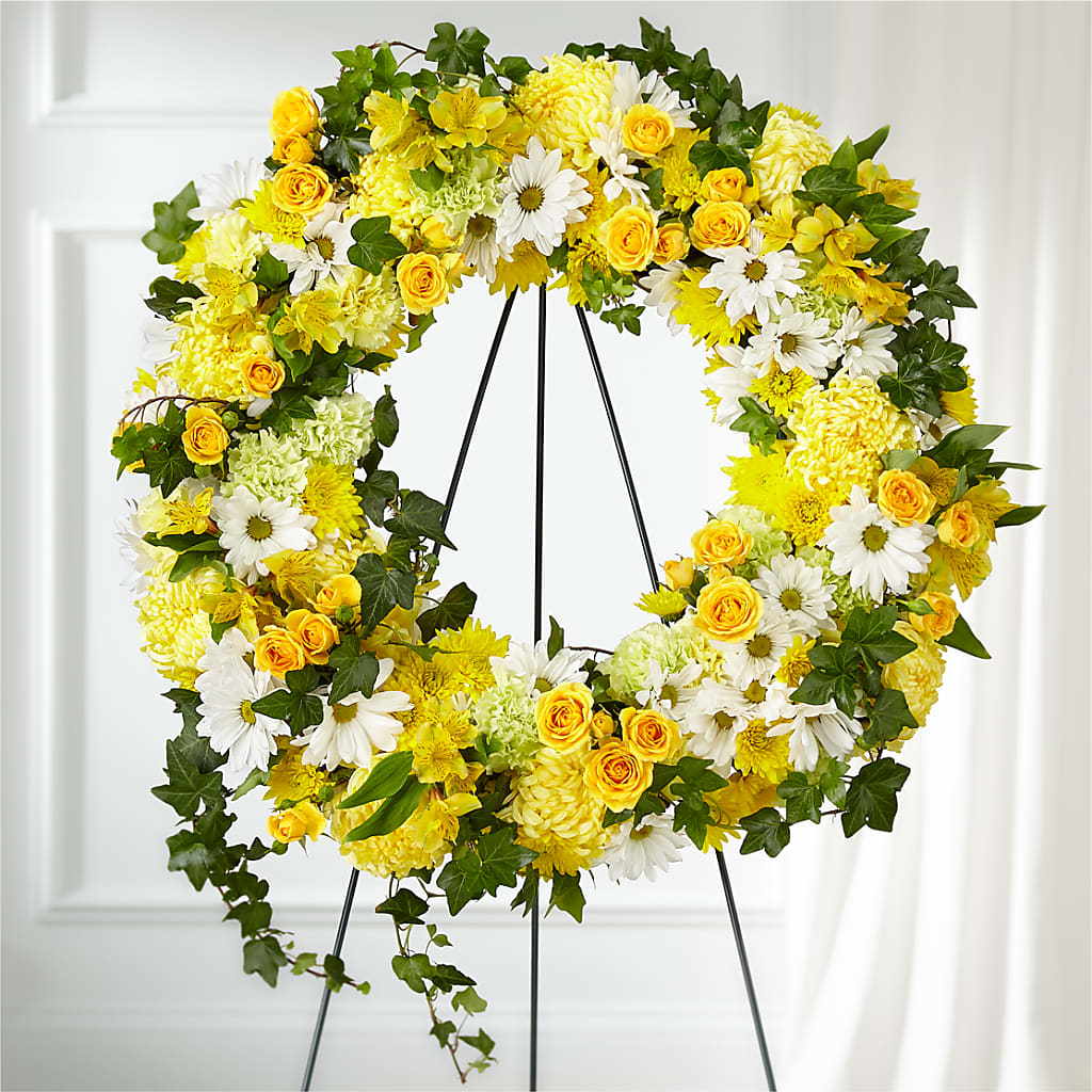Golden Remembrance Wreath – ANGEL'S FLOWERS AND GIFTS, San Jose CA