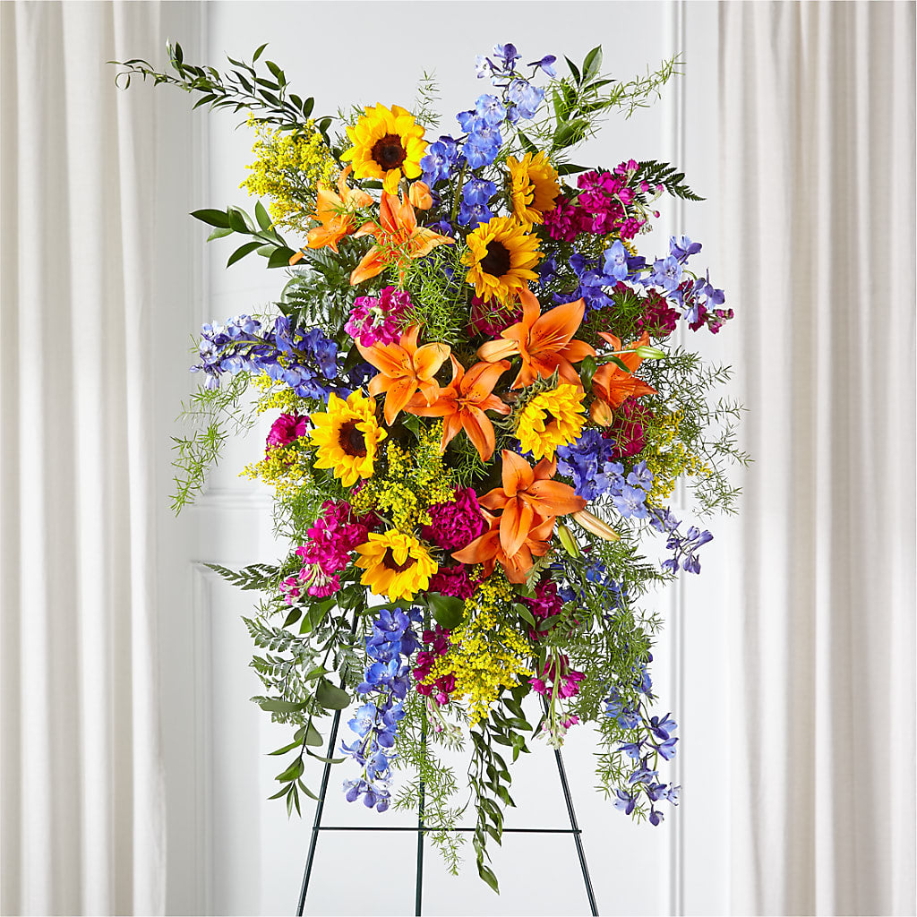 Sunlit Memories Standing Spray (Standard) – ANGEL'S FLOWERS AND GIFTS, San Jose CA