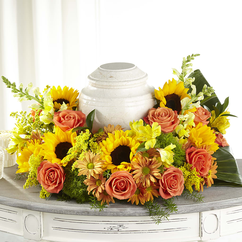 Faithful Sunflower Cremation Adornment – ANGEL'S FLOWERS AND GIFTS, San Jose CA