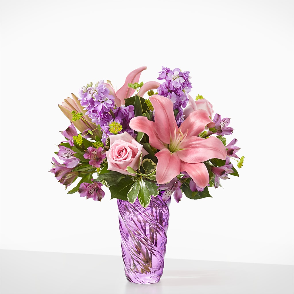 Precious Petals Bouquet with Luxe Swirl Vase – ANGEL'S FLOWERS AND GIFTS, San Jose CA