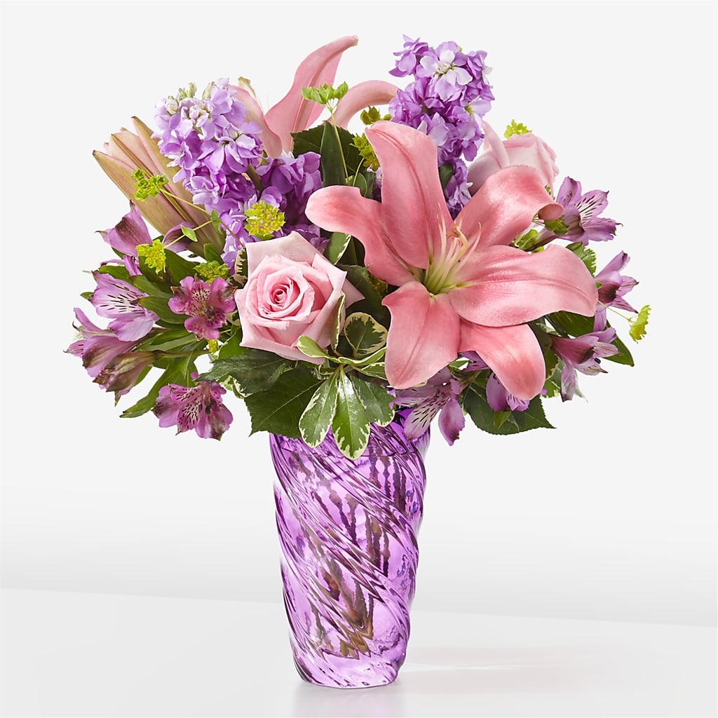 Precious Petals Bouquet with Luxe Swirl Vase – ANGEL'S FLOWERS AND GIFTS, San Jose CA