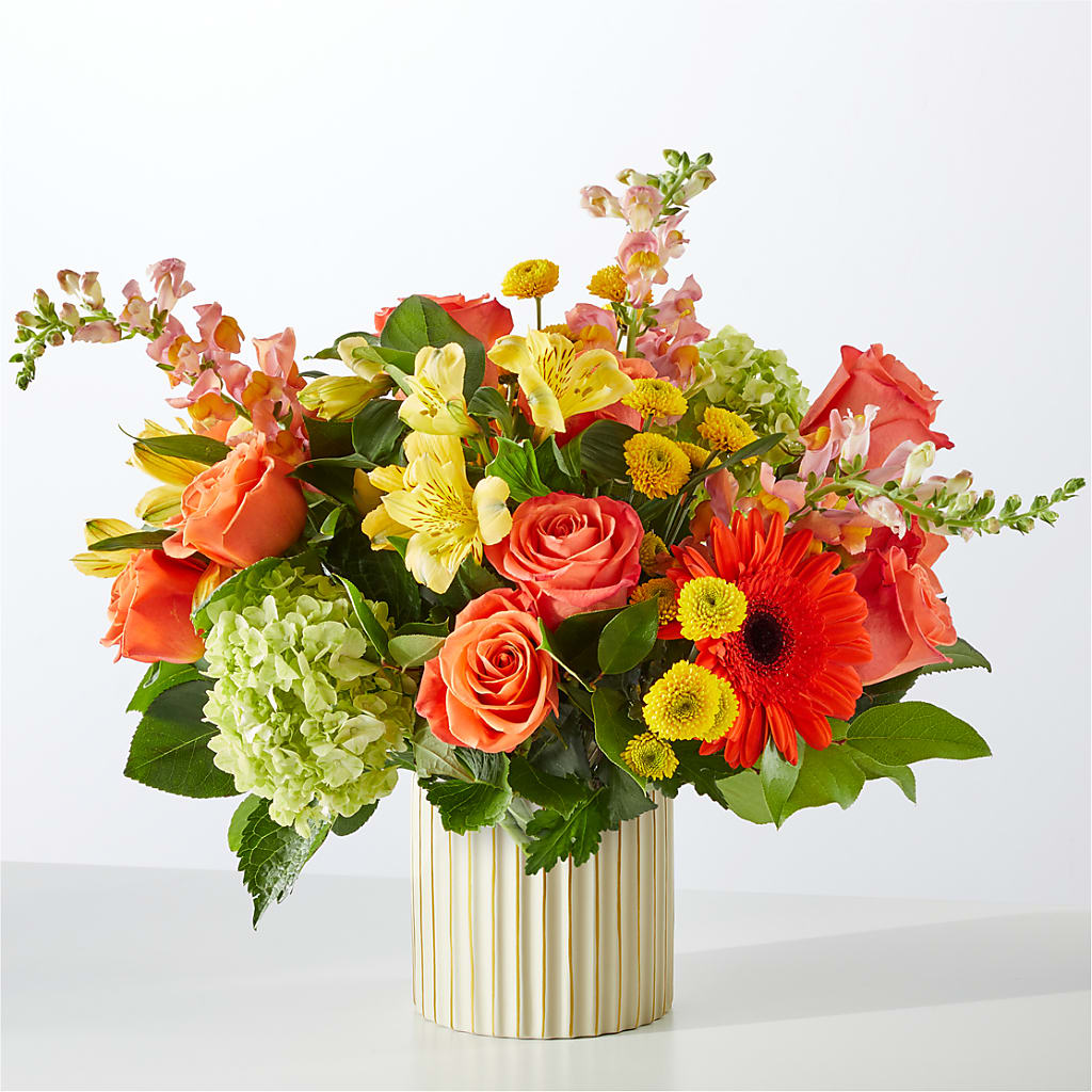 Autumn Sunshine Bouquet with Ivory Vase – ANGEL'S FLOWERS AND GIFTS, San Jose CA
