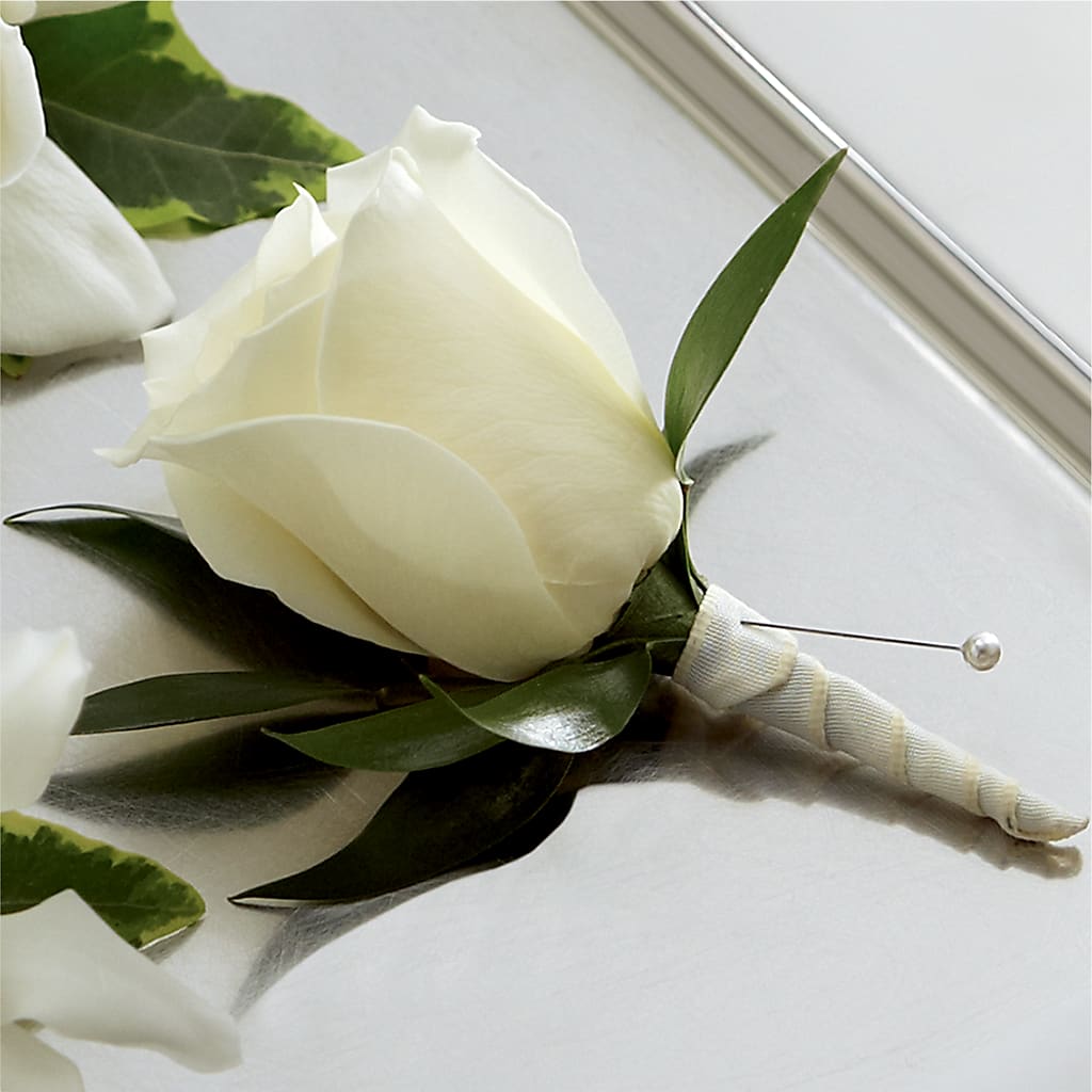 White Rose Boutonniere – ANGEL'S FLOWERS AND GIFTS, San Jose CA