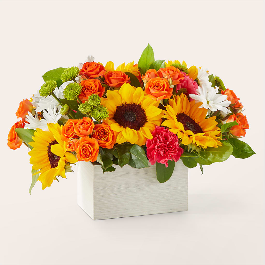 Sun-drenched Blooms Box Bouquet – ANGEL'S FLOWERS AND GIFTS, San Jose CA