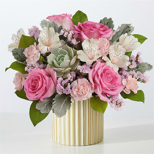 Dusty Rose Bouquet with Ivory Vase – ANGEL'S FLOWERS AND GIFTS, San Jose CA