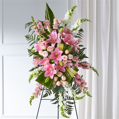 Elegant Embrace Standing Spray – ANGEL'S FLOWERS AND GIFTS, San Jose CA