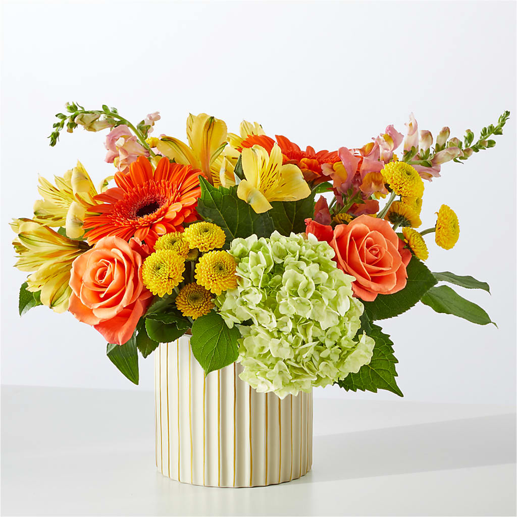 Autumn Sunshine Bouquet with Ivory Vase – ANGEL'S FLOWERS AND GIFTS, San Jose CA