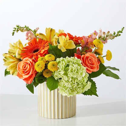 Autumn Sunshine Bouquet with Ivory Vase – ANGEL'S FLOWERS AND GIFTS, San Jose CA