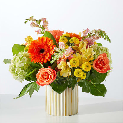 Autumn Sunshine Bouquet with Ivory Vase – ANGEL'S FLOWERS AND GIFTS, San Jose CA