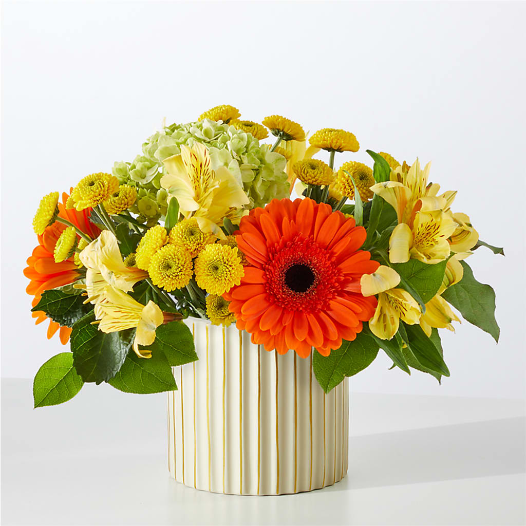 Autumn Sunshine Bouquet with Ivory Vase – ANGEL'S FLOWERS AND GIFTS, San Jose CA