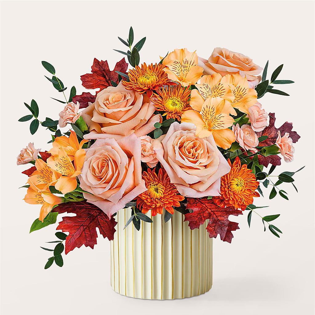 Spiced Latte Bouquet with Ivory Vase – ANGEL'S FLOWERS AND GIFTS, San Jose CA