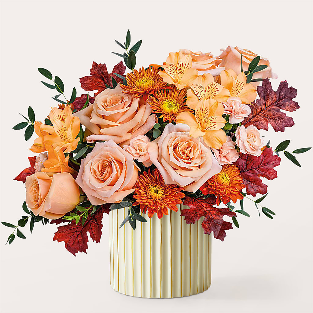 Spiced Latte Bouquet with Ivory Vase – ANGEL'S FLOWERS AND GIFTS, San Jose CA