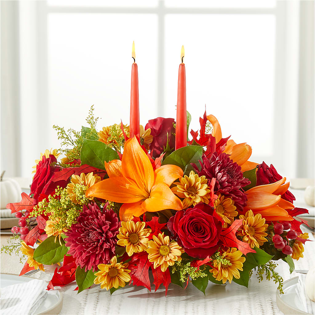 Autumn's Embrace Centerpiece – ANGEL'S FLOWERS AND GIFTS, San Jose CA