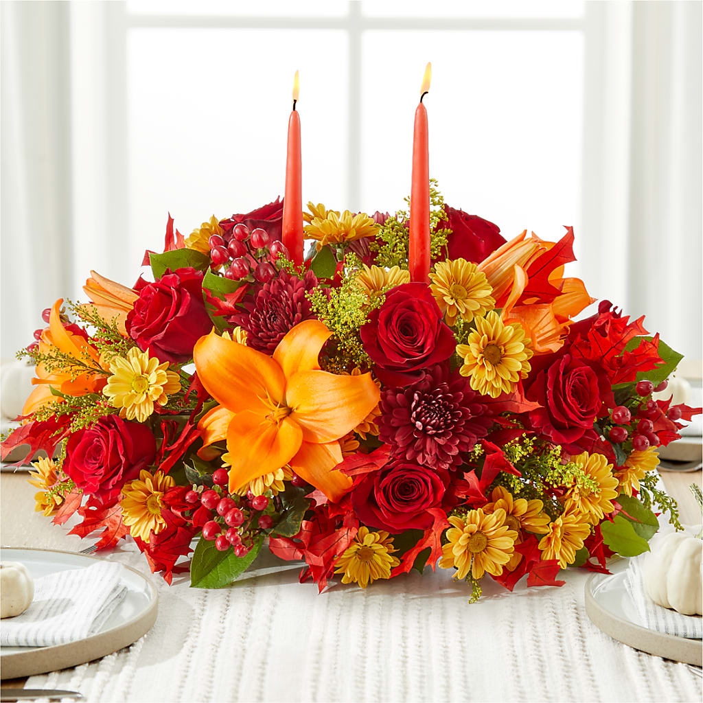 Autumn's Embrace Centerpiece – ANGEL'S FLOWERS AND GIFTS, San Jose CA