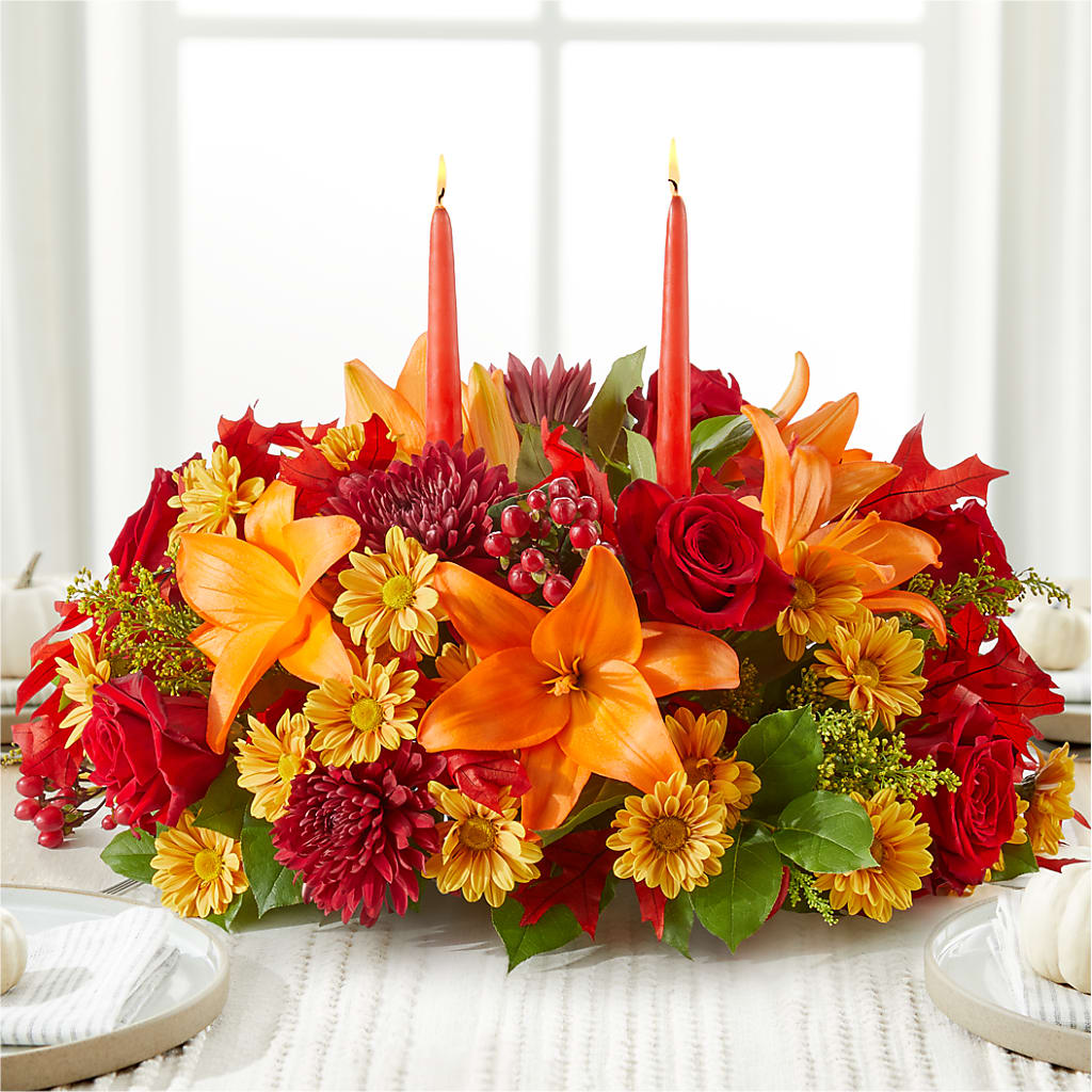 Autumn's Embrace Centerpiece – ANGEL'S FLOWERS AND GIFTS, San Jose CA
