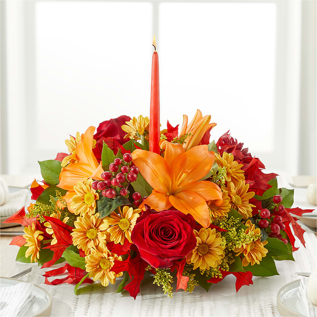 Autumn's Embrace Centerpiece – ANGEL'S FLOWERS AND GIFTS, San Jose CA