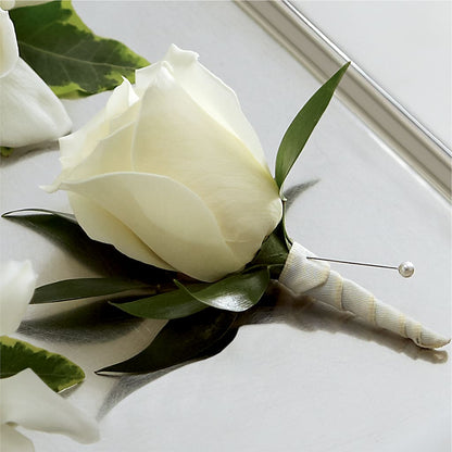 White Rose Boutonniere – ANGEL'S FLOWERS AND GIFTS, San Jose CA